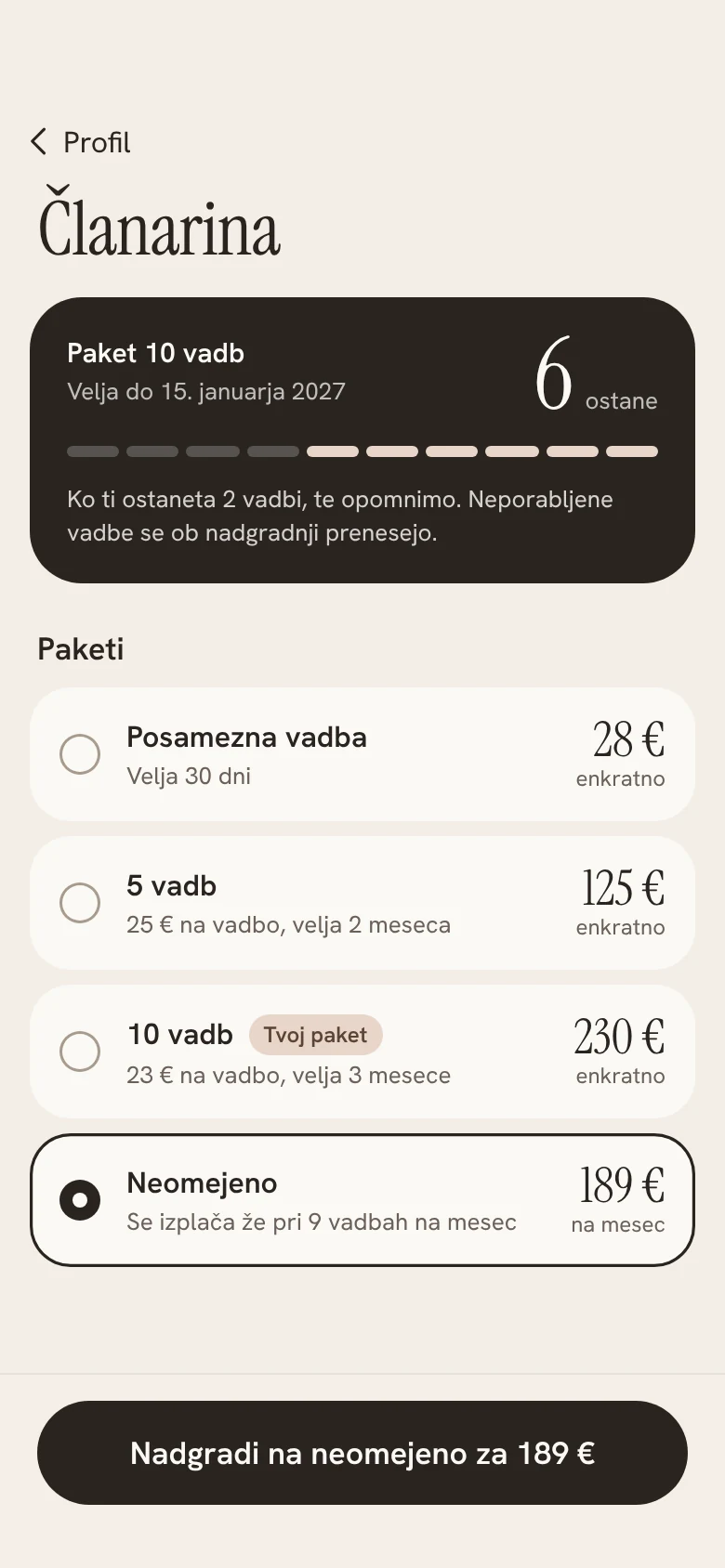 Zaslon: Članarina