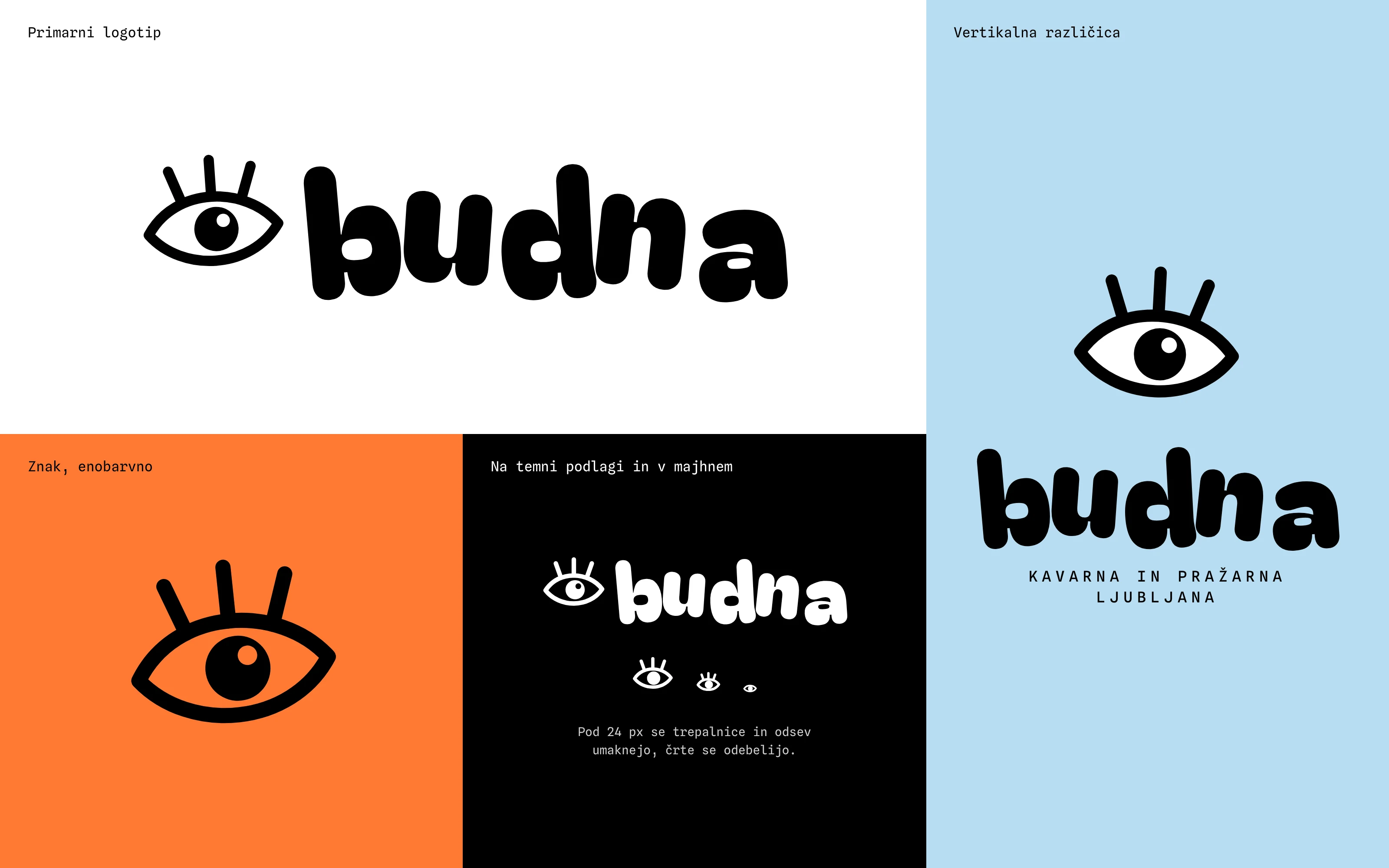 Primarni logotip Budna in različice na barvnih podlagah