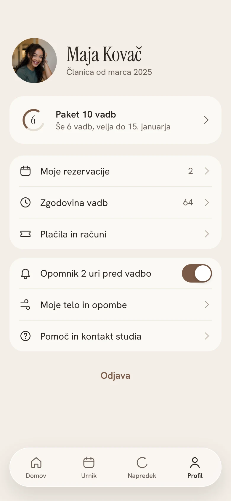 Zaslon: Profil